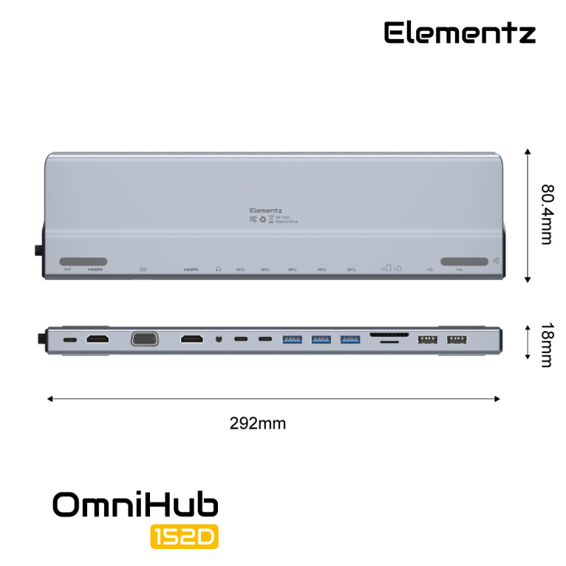 Elementz OmniHub 152D 15 in 1 USB-C Hub MF-152D