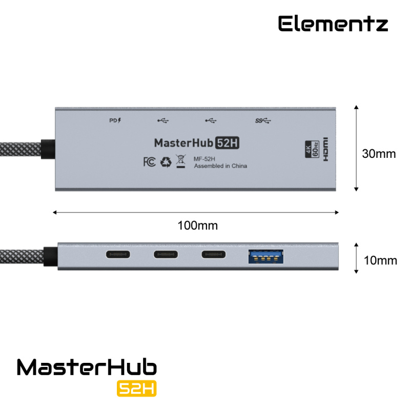 Elementz MasterHub 52H 5 in 1 USB-C Hub MF-52H