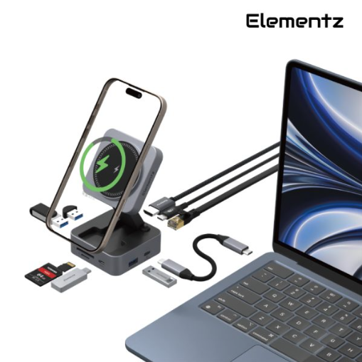 Elementz Nexus Q2 USB-C 10 in 1 Hub With Wireless Charger 10合1多功能無線磁吸充電座及擴展器 FC-19