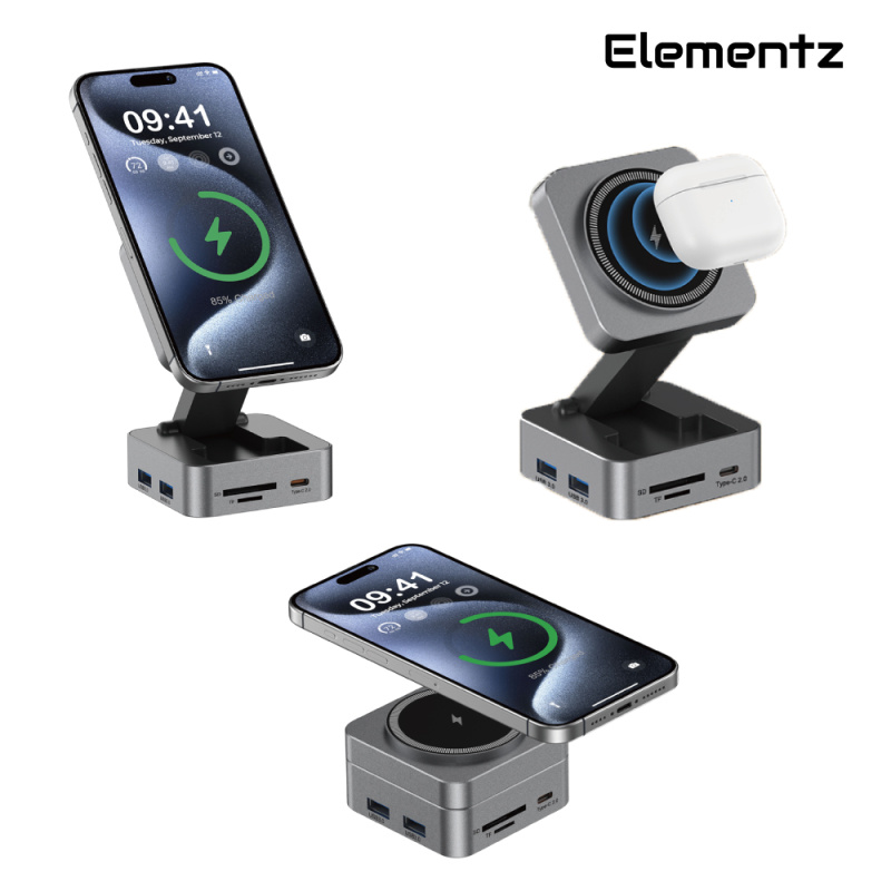 Elementz Nexus Q2 USB-C 10 in 1 Hub With Wireless Charger 10合1多功能無線磁吸充電座及擴展器 FC-19