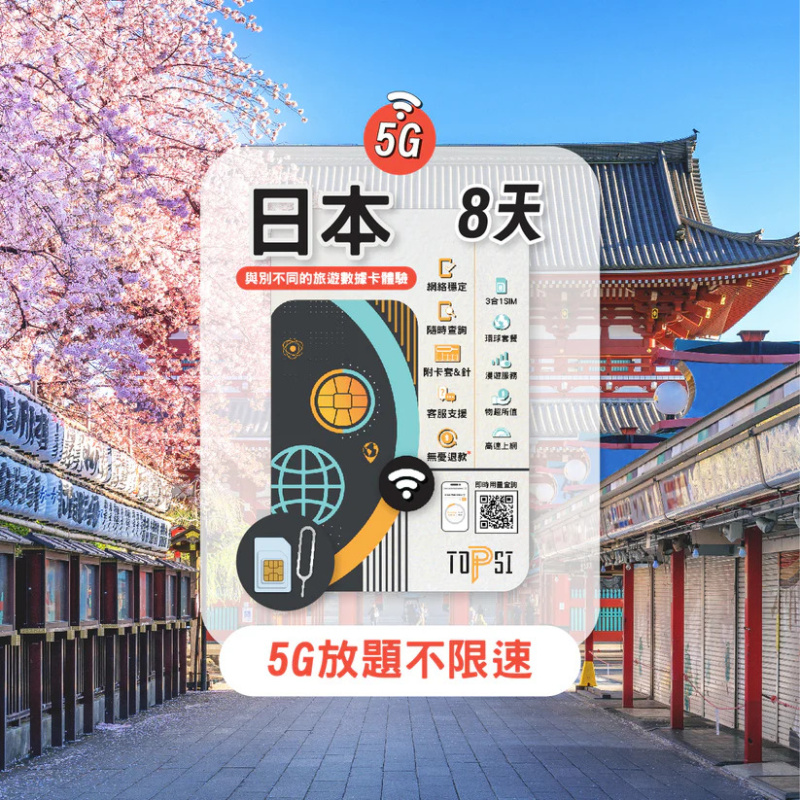 TOPSI [5G] 日本 放題不限速 5 / 7 / 8 / 10 / 15天 Softbank / KDDI