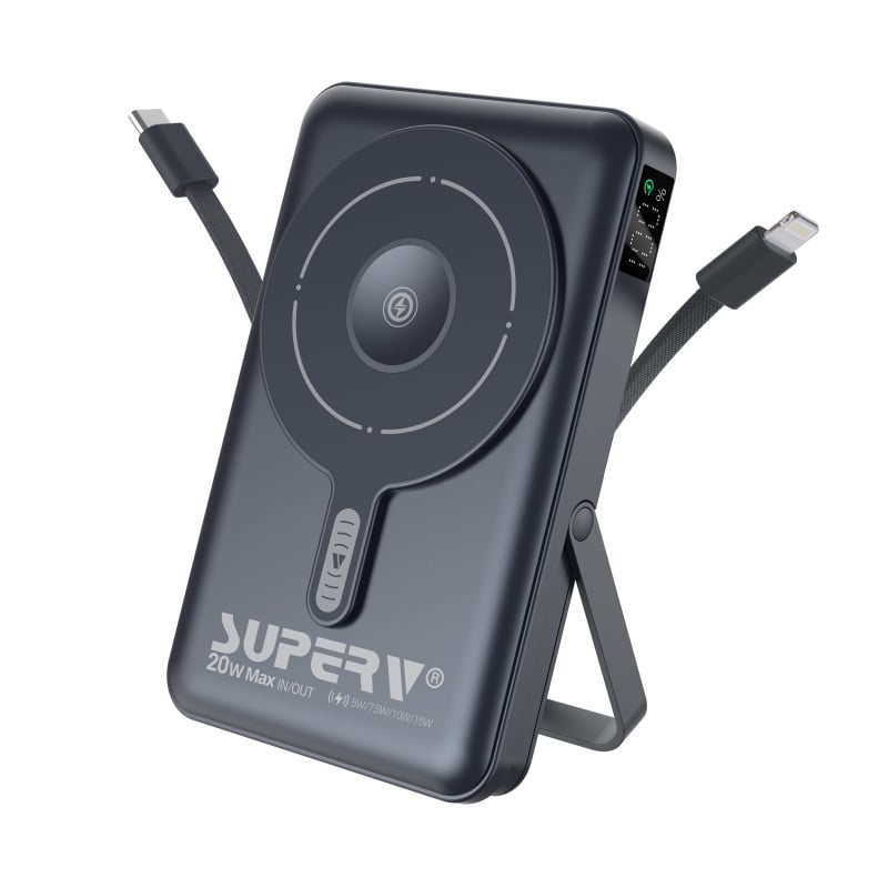 SUPERV F45 Power Bank 10000mAh 20W Built-in Type-C & Lightning Cables 4-in-1 LED Display MagSafe Wireless Charging CCC Certified