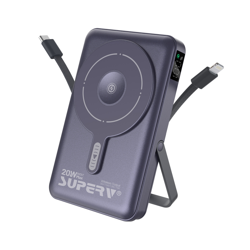SUPERV F45 Power Bank 10000mAh 20W Built-in Type-C & Lightning Cables 4-in-1 LED Display MagSafe Wireless Charging CCC Certified