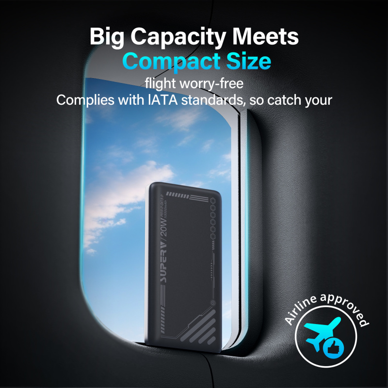 SUPERV Power14 Power Bank 10000mAh 20W 70cm Retractable Type-C Cable Dual Input & Output