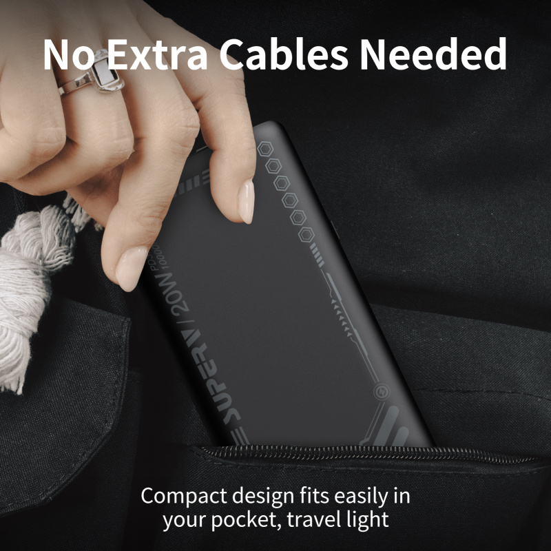 SUPERV Power14 Power Bank 10000mAh 20W 70cm Retractable Type-C Cable Dual Input & Output