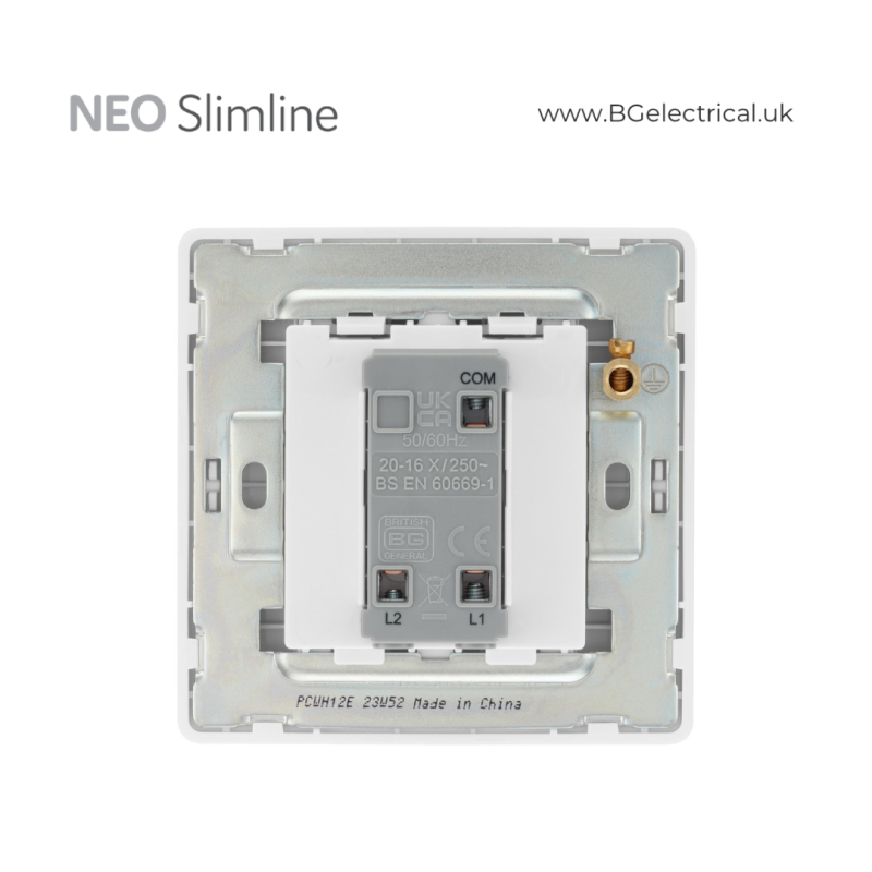 British General - BG Neo Slimline系列-無框燈掣 Edge To Edge 20A/16AX 雙控1位 PCWH12E 白-香港代理