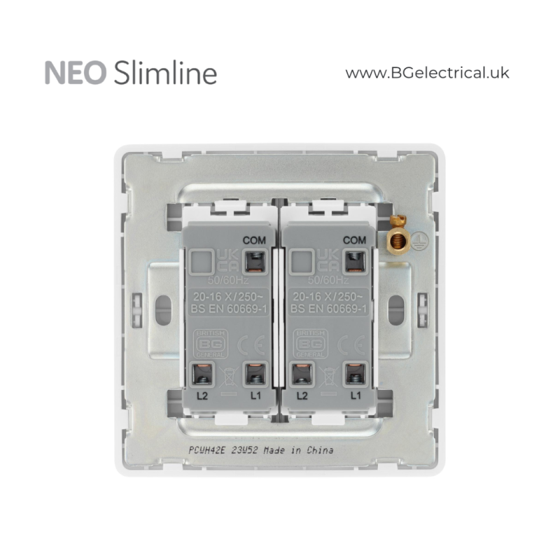British General - BG Neo Slimline系列-無框燈掣 Edge To Edge  雙控 2位 PCWH42E 白-香港代理