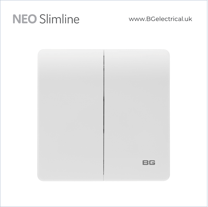British General - BG Neo Slimline系列-無框燈掣 Edge To Edge  雙控 2位 PCWH42E 白-香港代理