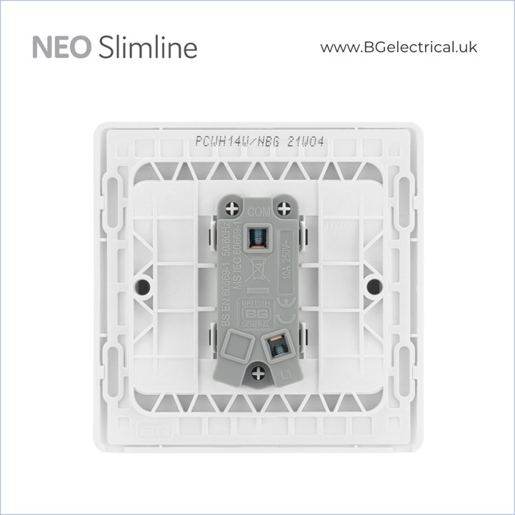 BRITISH GENERAL - BG Neo Slimline系列 無框門鈴 Edge To Edge  單控 1位 10A/10AX PCWH14W 白 香港代理