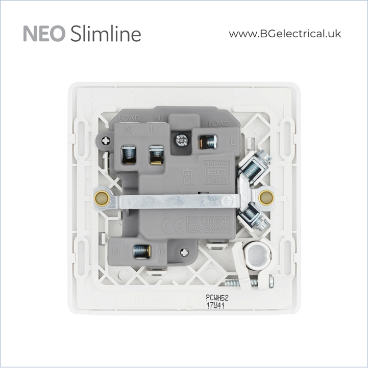 BRITISH GENERAL - BG Neo Slimline 13A 保險菲士接線蘇 Fused Connection Unit 帶開關LED 指示燈 PCWH52 白-香港代理