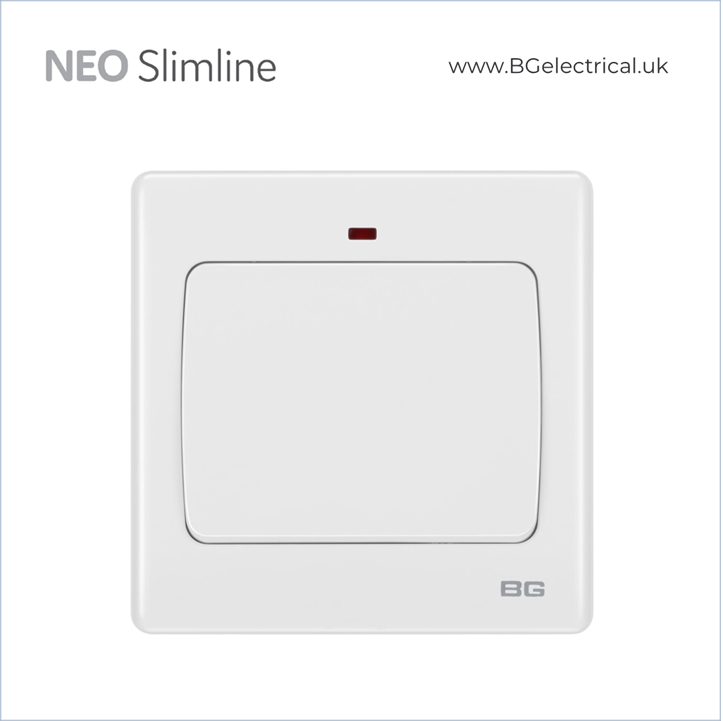 BRITISH GENERAL - BG Neo Slimline 大按燈掣 Wide Rocker 20A/16AX 20A 雙極 1位 PCWH31W 白-香港代理