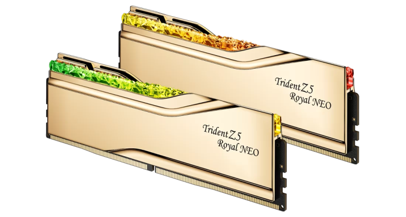 G.Skill DDR5 Trident Z5 Royal Neo Series 6000MHz 64GB Kit CL26 Gold (2x32GB) (F5-6000J2636H32GX2-TR5NG) G.Skill DDR5 Trident Z5 Royal Neo Series 6000MHz 64GB Kit CL26 Gold (2x32GB) (F5-6000J2636H32GX2-TR5NG)