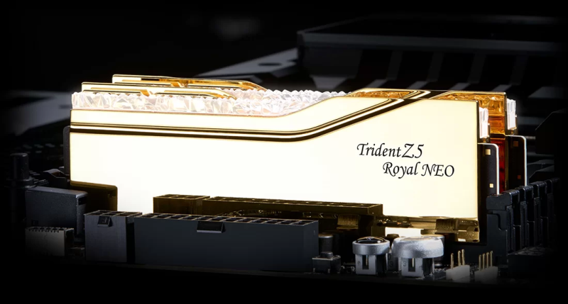 G.Skill DDR5 Trident Z5 Royal Neo Series 6000MHz 64GB Kit CL26 Gold (2x32GB) (F5-6000J2636H32GX2-TR5NG) G.Skill DDR5 Trident Z5 Royal Neo Series 6000MHz 64GB Kit CL26 Gold (2x32GB) (F5-6000J2636H32GX2-TR5NG)