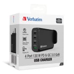 [雙11限定價] Verbatim 4 端口 130W PD 3.0 & QC 3.0 GaN USB 充電器 (#66634)【500萬下載 x 雙11】