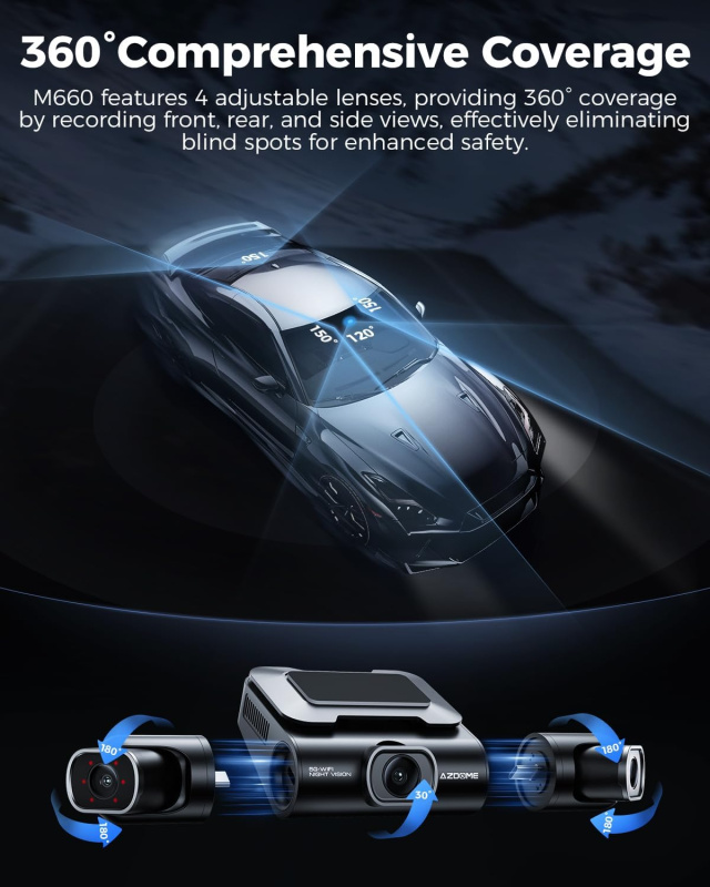 AZDOME M660 4鏡頭 360° 2K+1K+1K+1K 內存128GB 超高清行車記錄儀 WIFI GPS