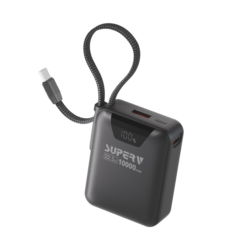 SUPERV Power15 Power Bank 10000mAh 22.5W 15cm Built-in Type-C Cable LED Display