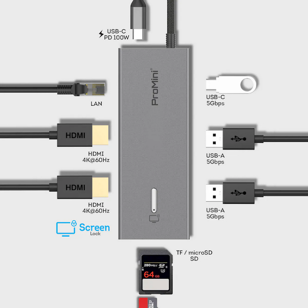 Magic-Pro ProMini CH9T 9-in-1 雙HDMI USB-C擴展器