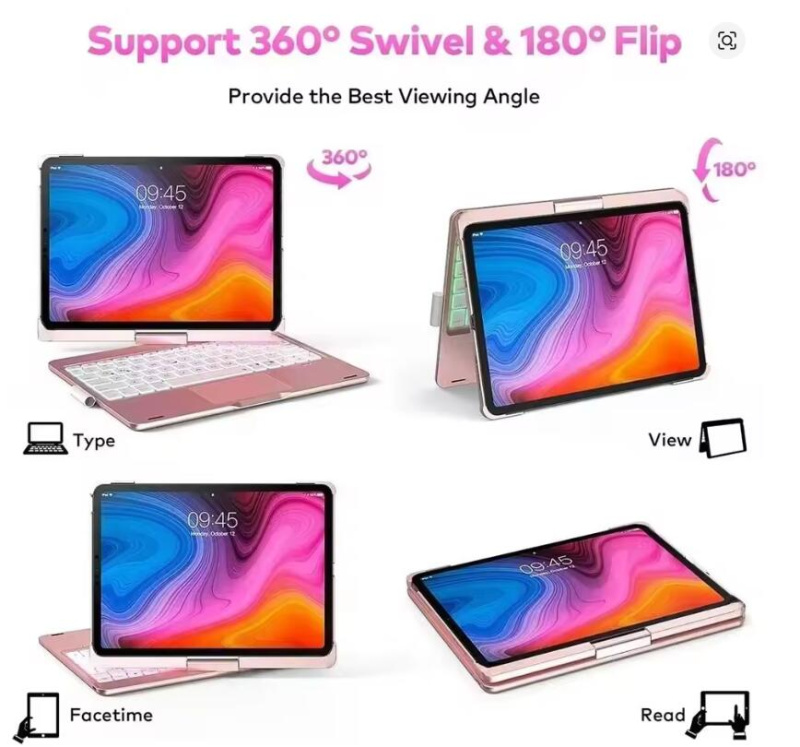 適用 iPad A16 AIR 11 Pro 11 旋轉鍵盤保護套 觸控板 7色背光藍牙鍵盤保護套