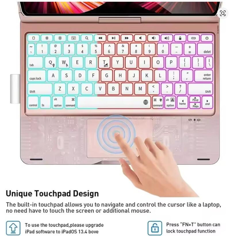 適用 iPad A16 AIR 11 Pro 11 旋轉鍵盤保護套 觸控板 7色背光藍牙鍵盤保護套
