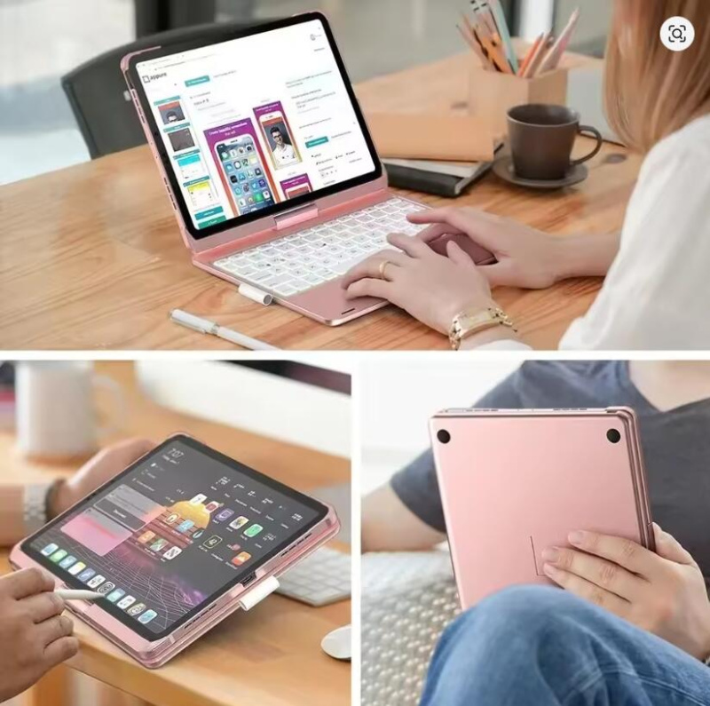 適用 iPad A16 AIR 11 Pro 11 旋轉鍵盤保護套 觸控板 7色背光藍牙鍵盤保護套