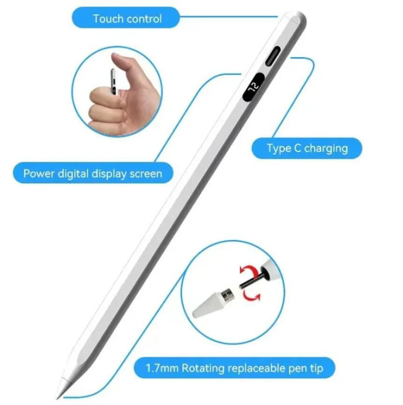 apple pencil iPad觸控筆 防誤觸 可吸附 USB-TYPE C充電 主動式觸屏電容筆 帶電量顯示 手寫筆 電子繪圖筆 書寫筆