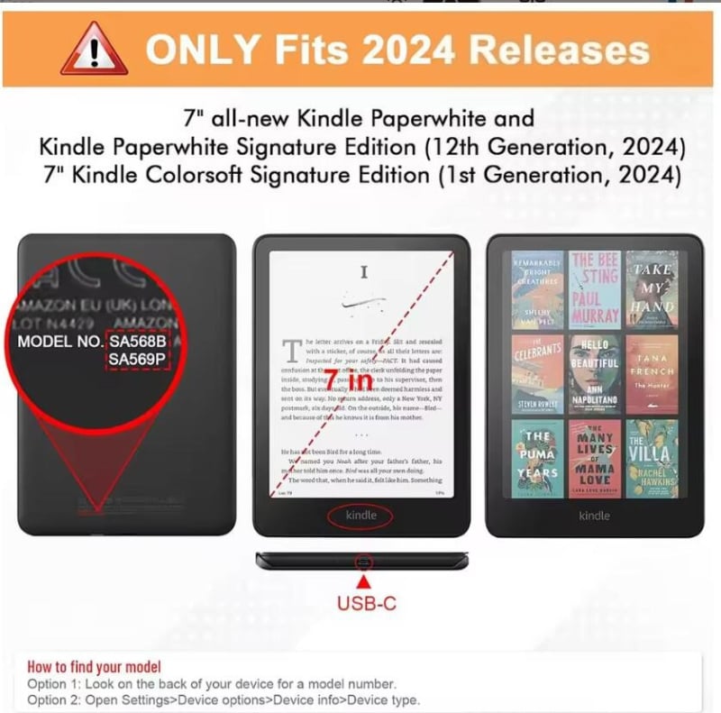 適用於 2024第12代Kindle Paperwhite 7吋電子書閱讀器 磁吸保護套 智能睡眠