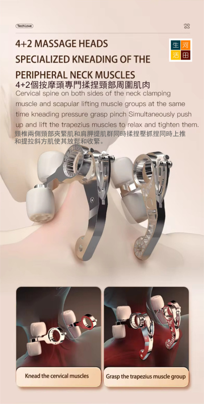 TECHLOVE深層肩頸按摩器|斜方股按摩儀|快速加熱|模仿人手柔揉技術