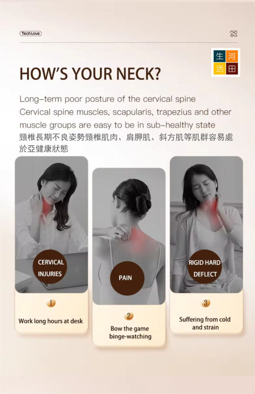 TECHLOVE深層肩頸按摩器|斜方股按摩儀|快速加熱|模仿人手柔揉技術