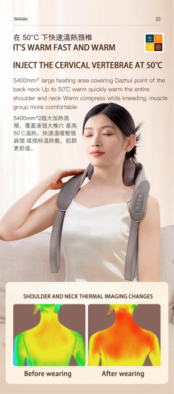 TECHLOVE深層肩頸按摩器|斜方股按摩儀|快速加熱|模仿人手柔揉技術