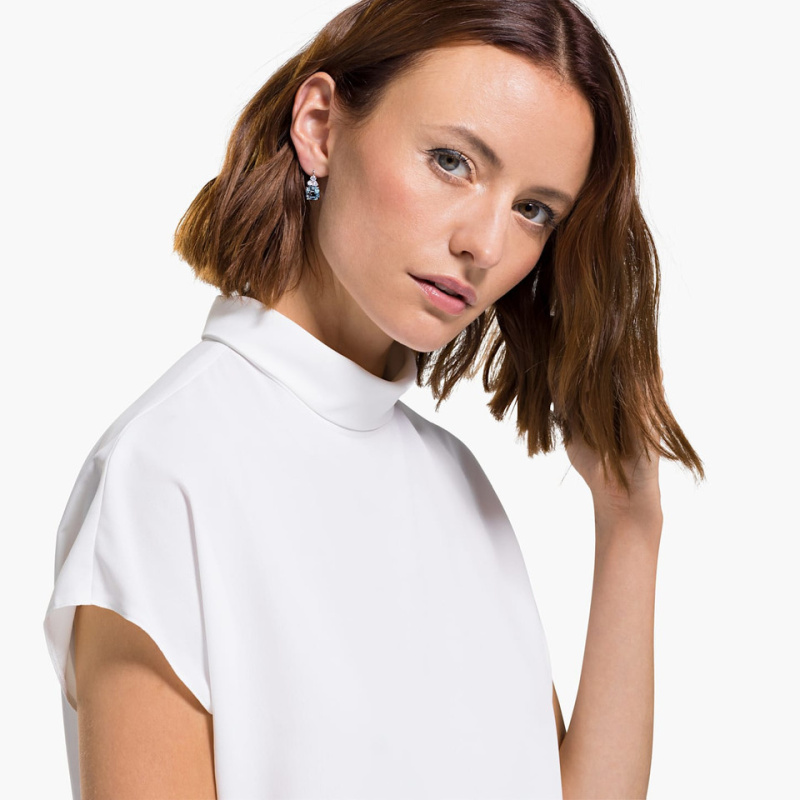 Swarovski 施華洛世奇 水晶閃亮穿孔耳環 海藍色 鍍銠 5524139 平行進口