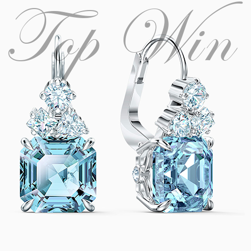 Swarovski 施華洛世奇 水晶閃亮穿孔耳環 海藍色 鍍銠 5524139 平行進口