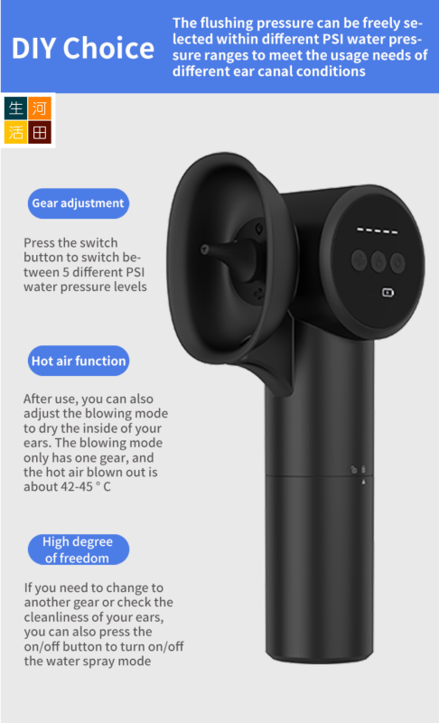 電動洗耳器 | Type C充電 安全有效 不傷耳朵 | 五檔可調節 洗烘二合一 | 家用耳仔清潔器