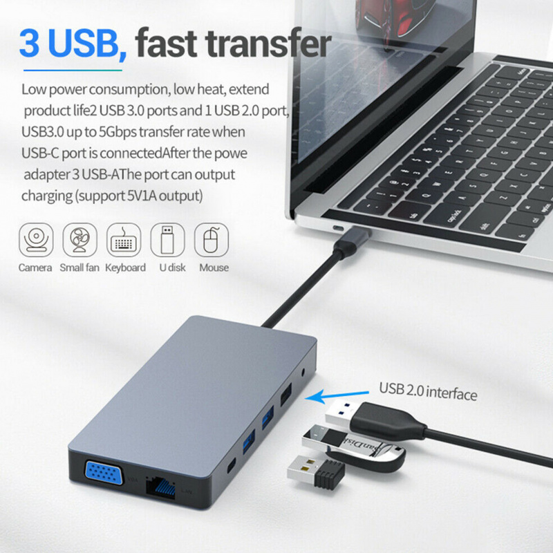 M-Plus 12 in 1 Type C Laptop Docking Station USB 3.0 HDMI VGA PD USB Hub for MacBook 集線器