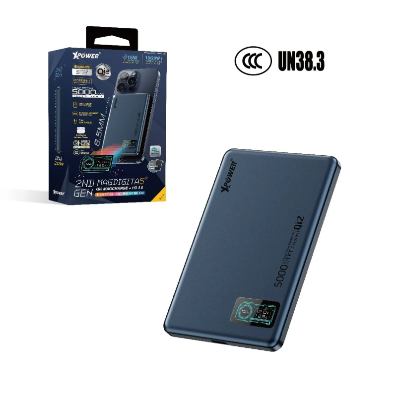 【3C認證版】XPower MagDigita5² 第2代彩屏顯示磨沙玻璃外殼 5000mAh PD3.0+QI2 磁吸移動電源