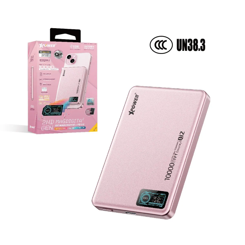 【3C認證版】XPower MagDigita² 第2代彩屏顯示鋁合金外殼 PD3.0+QI2 磁吸移動電源 10000mAh