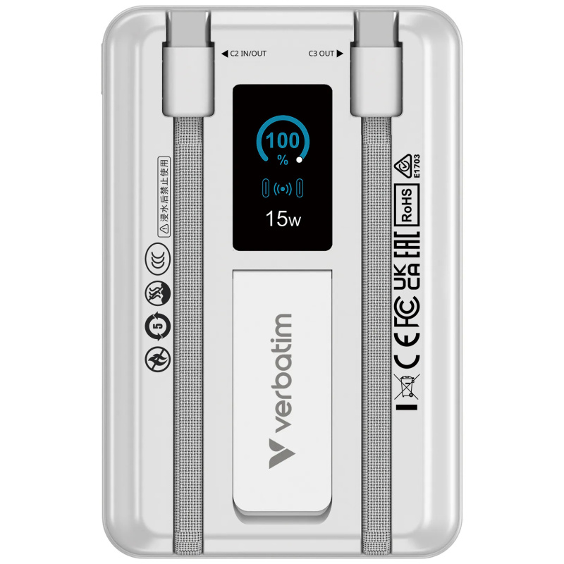 【免運費】Verbatim Charge 'n' Go 10000mAh 2C + LED螢幕 流動充電池【原裝行貨】