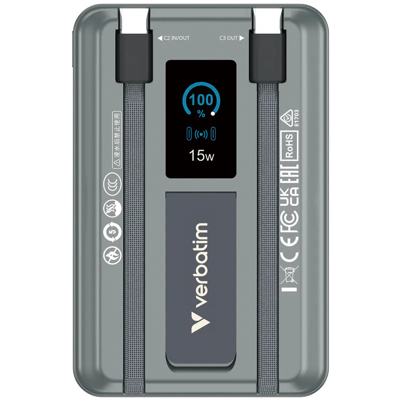 【免運費】Verbatim Charge 'n' Go 10000mAh 2C + LED螢幕 流動充電池【原裝行貨】
