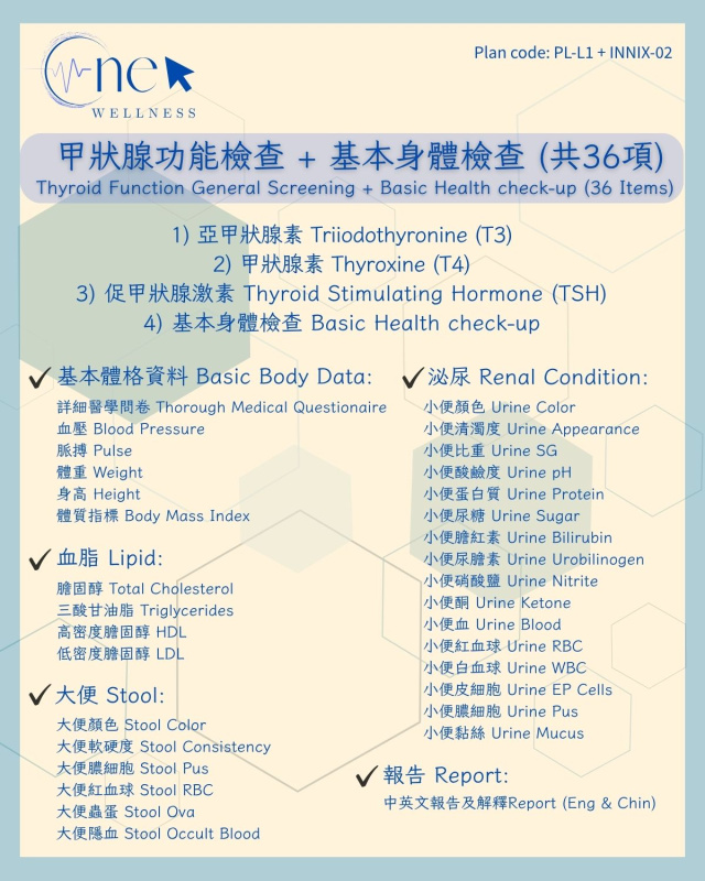 甲狀腺功能檢查 + 基本身體檢查 (共36項) *美邦醫學體檢中心
