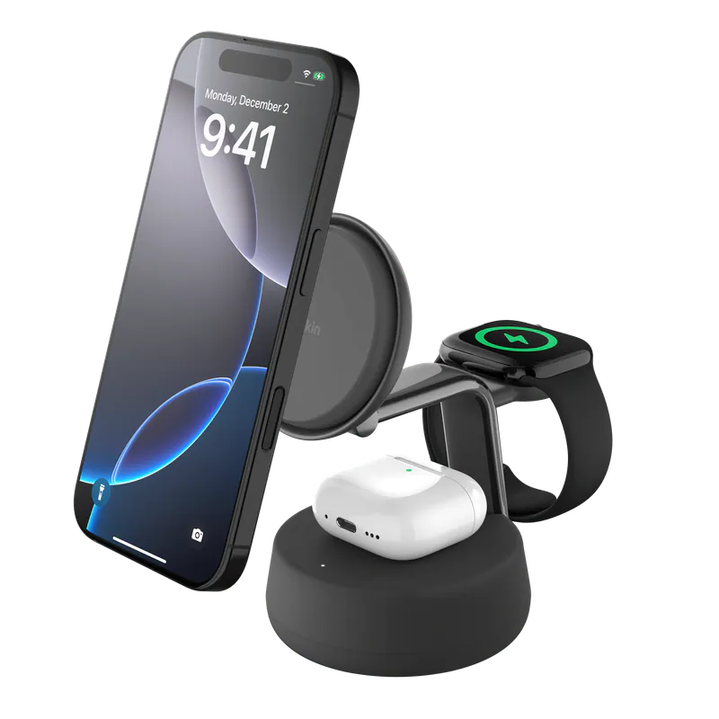 Belkin UltraCharge Pro Qi2 3 合 1 磁吸充電座 25W (附送45W充電器)