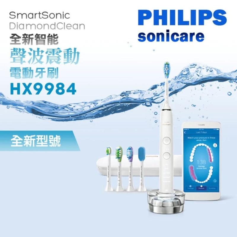 PHILIPS Sonicare DiamondClean Smart Hx9984 獨有62000轉震速電動牙刷 (跟四支原廠牙刷頭)