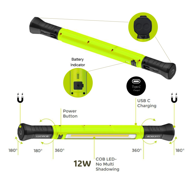 英國品牌 LUCeCO - 1200流明 360° 12W 磁鐵 折疊 掛鉤 電筒 usb C+A 充電 LILW120U65UC 香港代理
