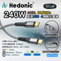 Hedonic PD 3.1 240W, USB4 40Gbps USB-C to USB-C 充電傳輸線 (1.2m) 81067 / Hedonic PD 3.1 240W, USB4 40Gbps USB-C to USB-C 充電傳輸線 (2m) 81068