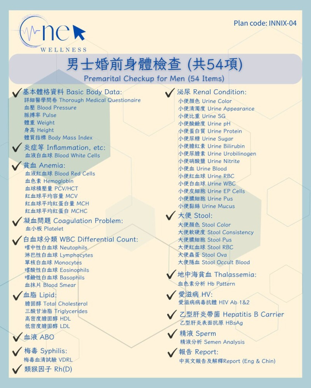 雙人婚前身體檢查 (男女各54項) *美邦醫學體檢中心
