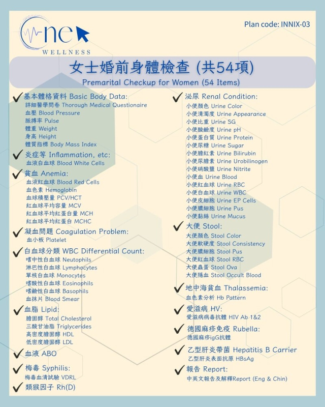雙人婚前身體檢查 (男女各54項) *美邦醫學體檢中心