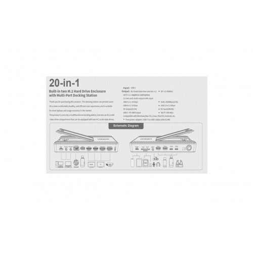 Onten 20 in 1 USB-C Multi-Function Dock station M.2 Hard Disk Enclosure OTN-2501