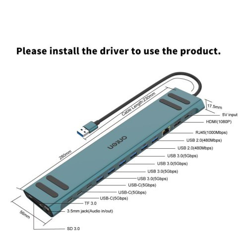 Onten 16 in 1 USB Multi-function Docking Station OTN-9299