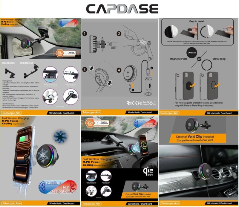 Capdase Qi2 25W 磁吸冷凍無線充電車架 HR-MPCT01