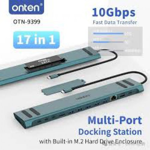 Onten 17 in 1 USB-C Multi-Function Docking Station with Built-in M.2 Hard Drive Enclosure OTN-9399