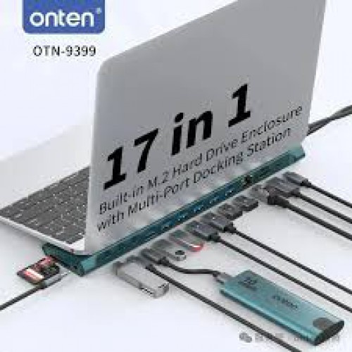 Onten 17 in 1 USB-C Multi-Function Docking Station with Built-in M.2 Hard Drive Enclosure OTN-9399