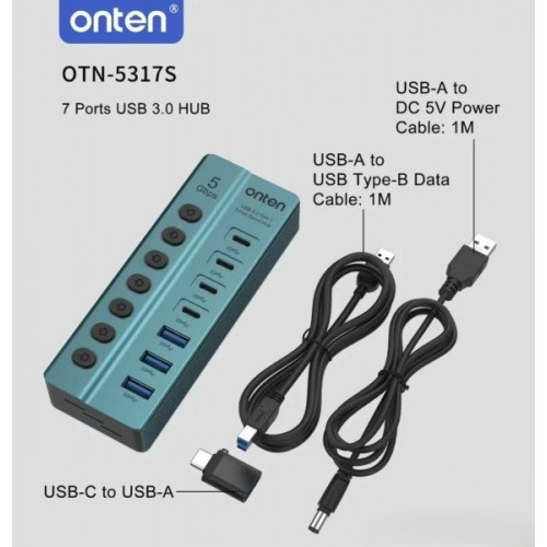 Onten USB 3.0 7-Port Hub (3xUSB-A + 4xUSB-C) with individual buttons OTN-5317S